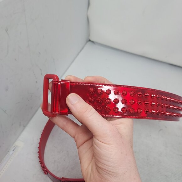 Christian Louboutin MENS LOUBI Red Logo Spike Studded Leather Belt - Picture 9 of 10
